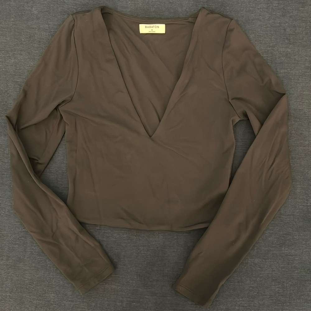 Babaton Aritzia Contour Black Long Sleeve Deep V Top